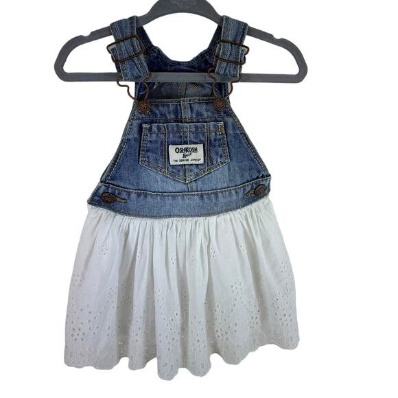 Oshkosh B'gosh 100% Cotton Denim White Eyelet Adjustable Strap Dress Size 9M - Picture 1 of 8